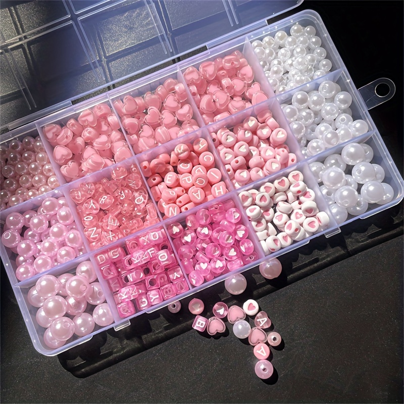 Jewelry Making Box - 10-częściowy różowy zestaw z alfabetem, koraliki